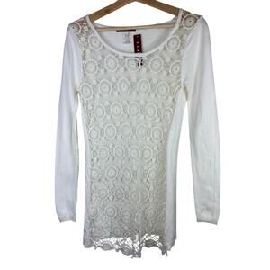 NWT Ceres Women's S Cream Lace Overlay Long Sleeve Mini Sweater Dress